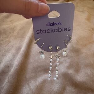 Claire's Silver and Pearl Drop Earrings Set